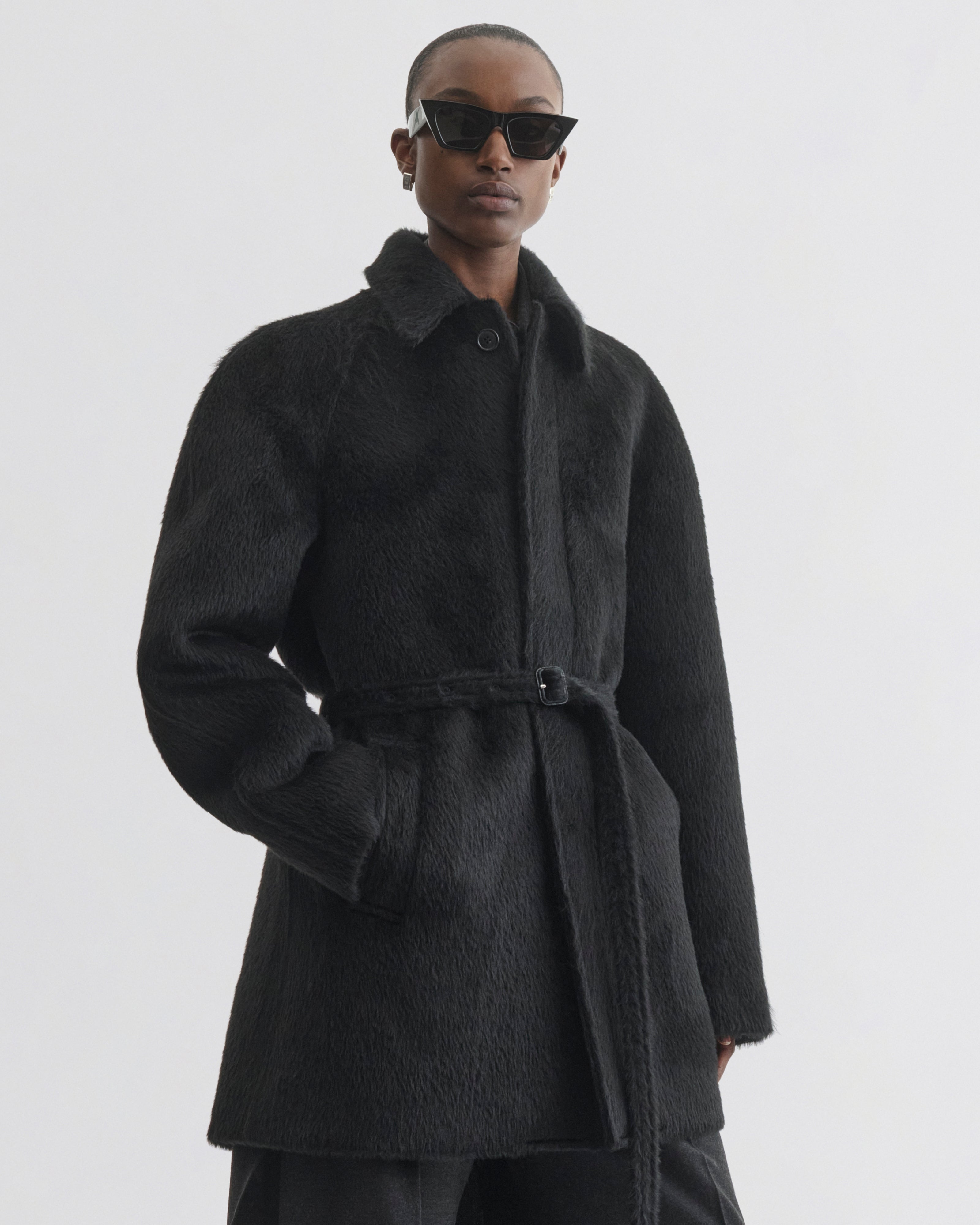 CROPPED CAR COAT | black alpaca wool