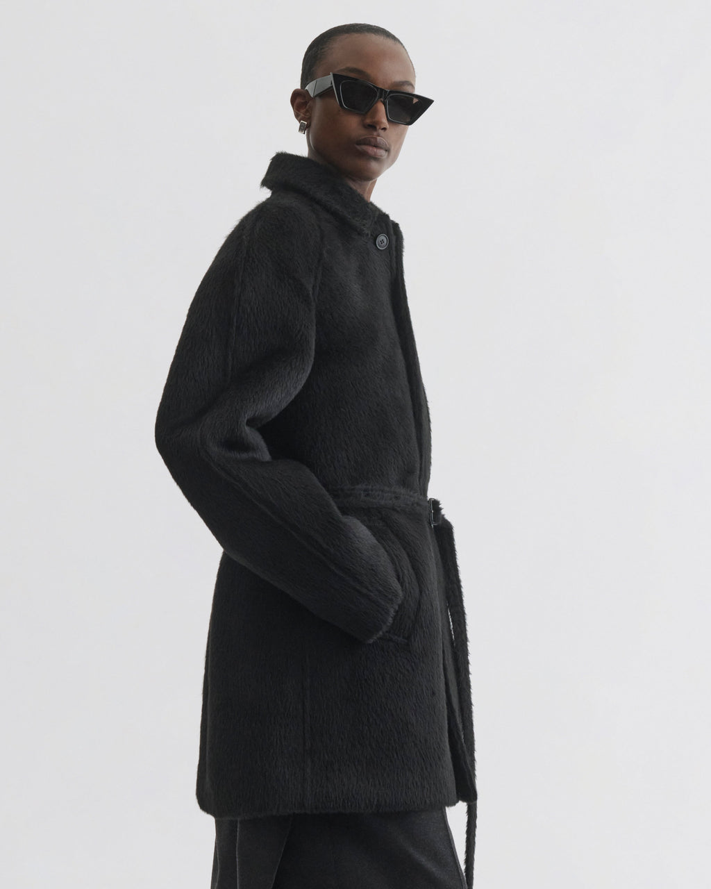 CROPPED CAR COAT | black alpaca wool
