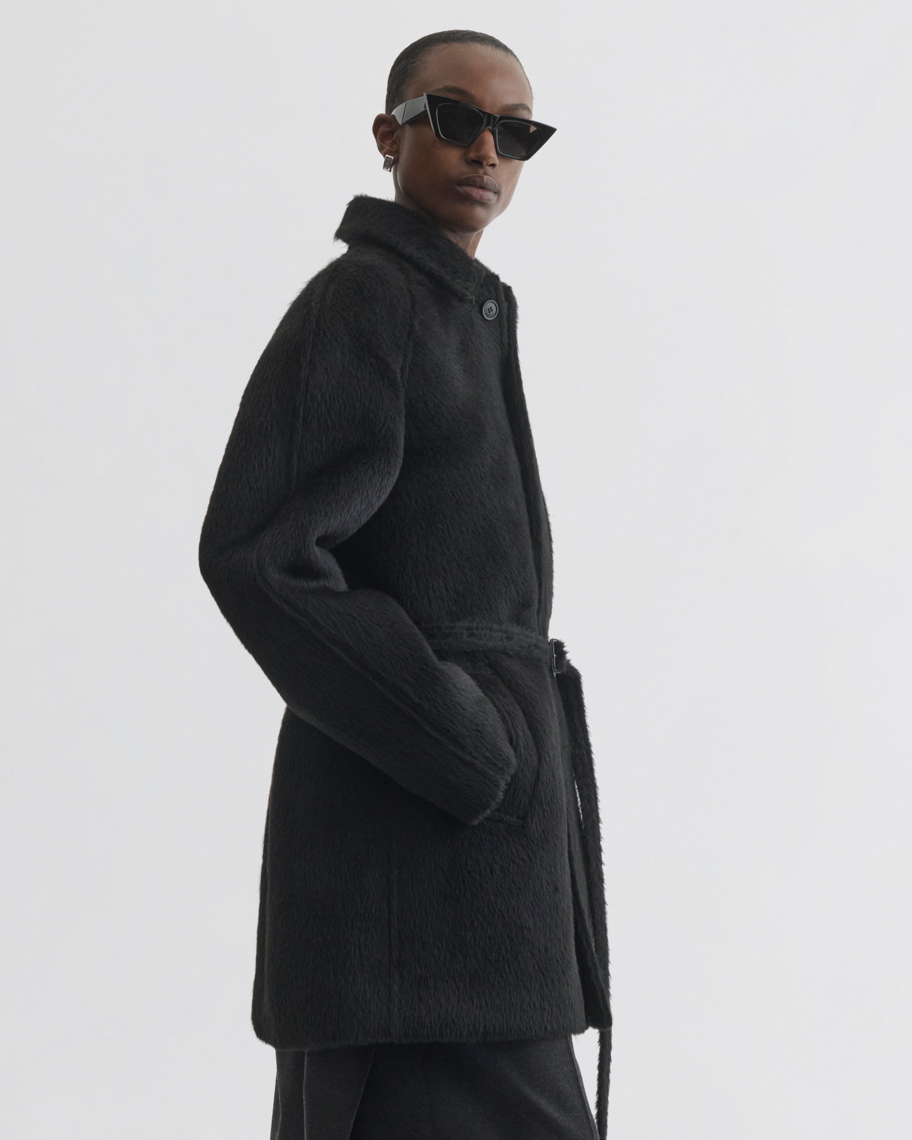 CROPPED CAR COAT | black alpaca wool