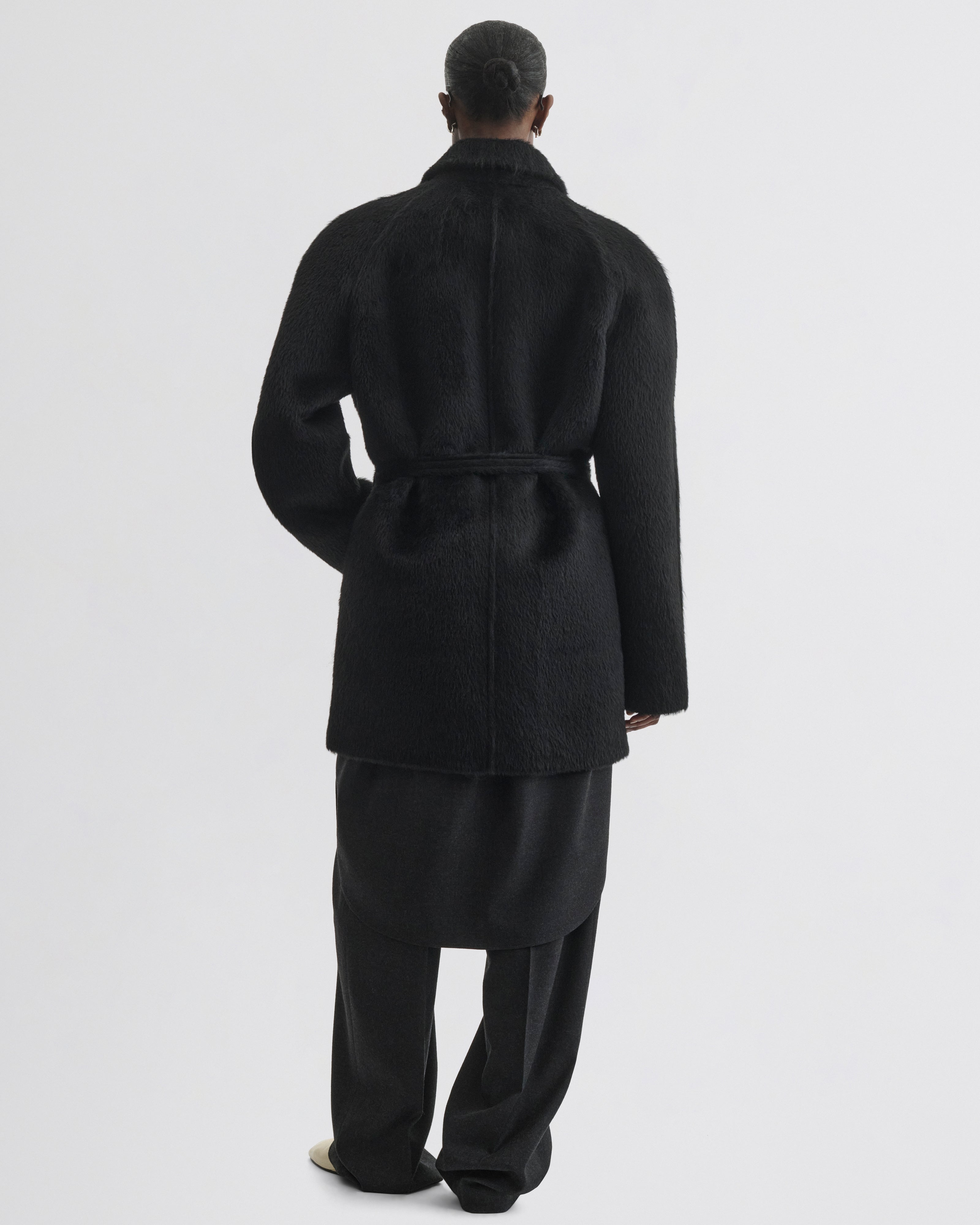 CROPPED CAR COAT | black alpaca wool