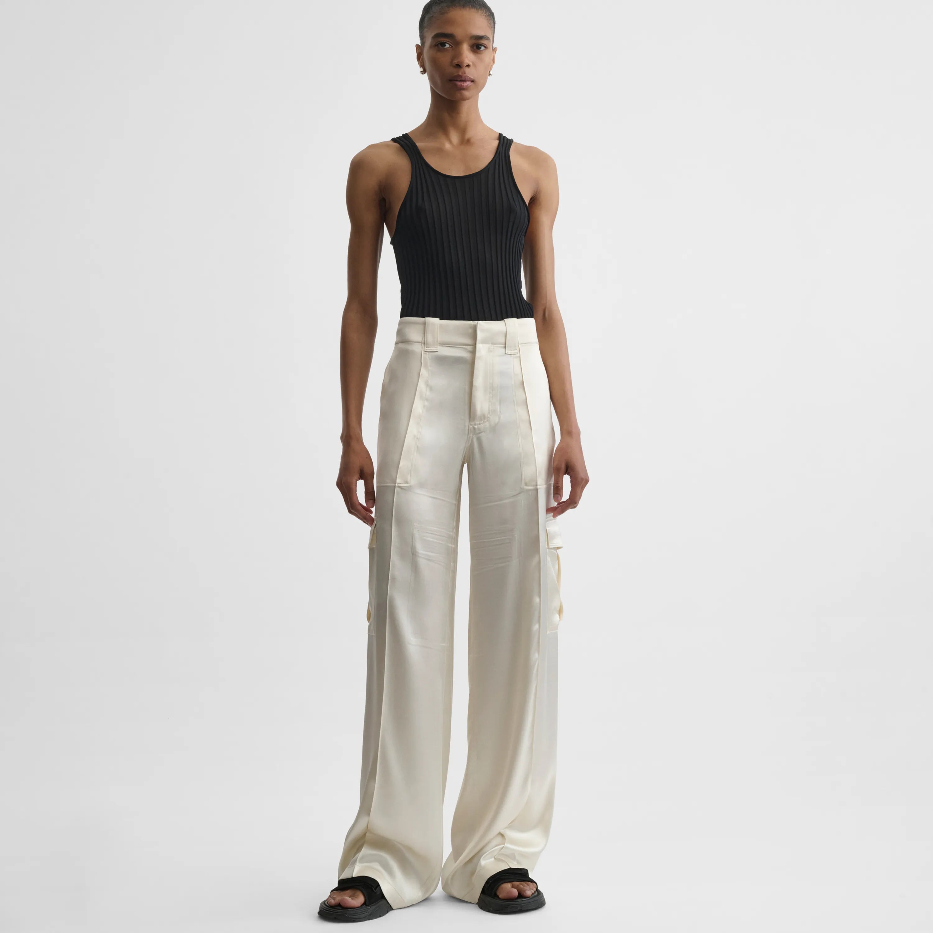 LIQUID CARGO TROUSERS | cream silk satin