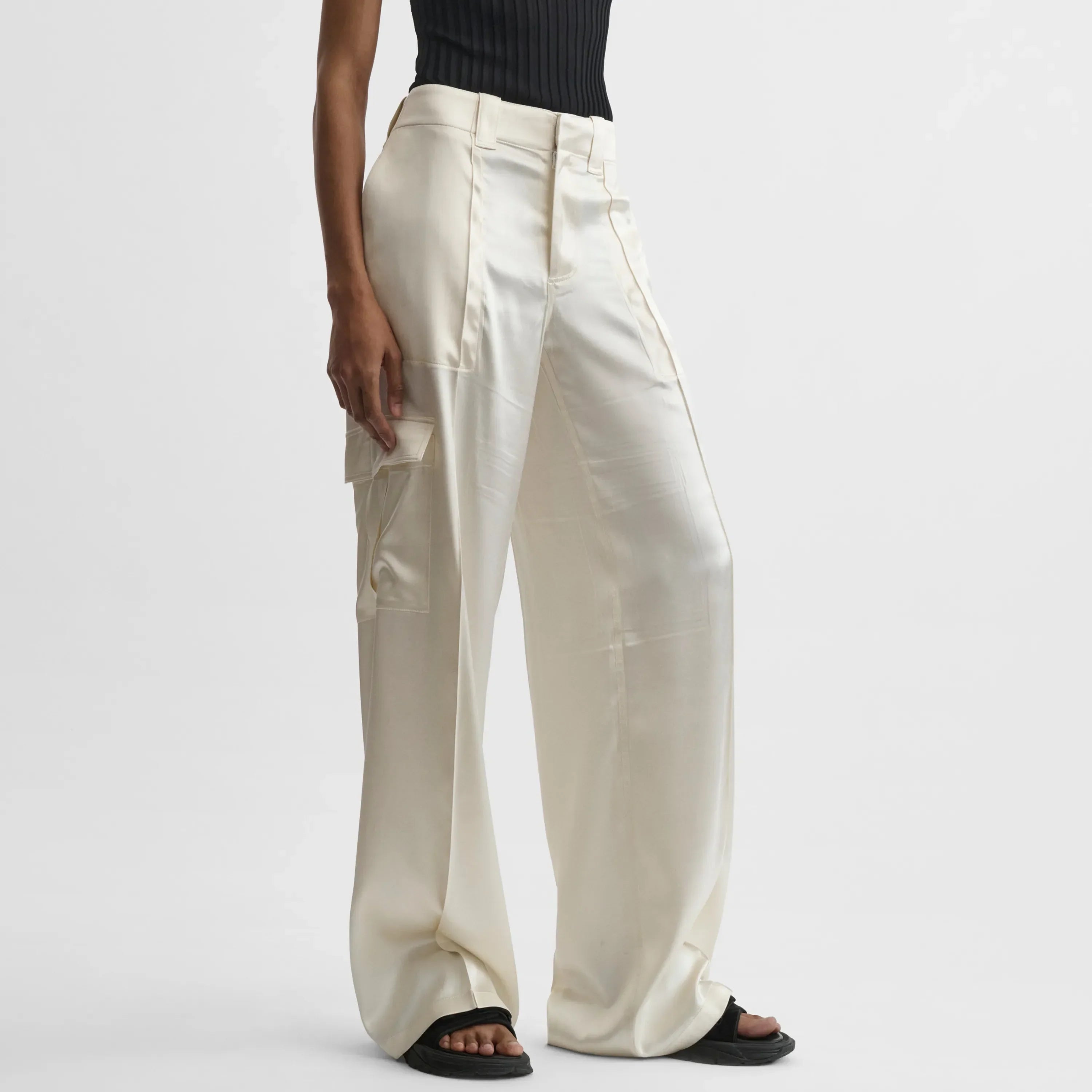 LIQUID CARGO TROUSERS | cream silk satin