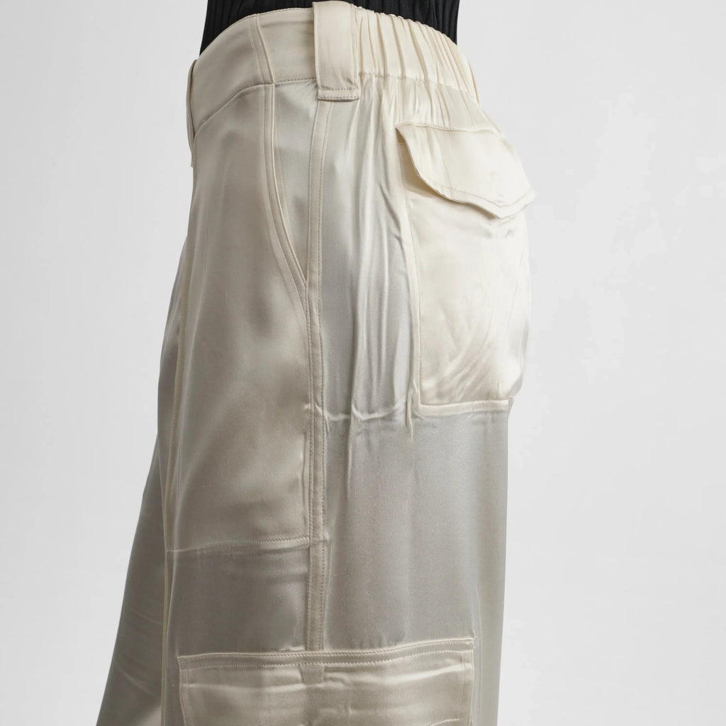 LIQUID CARGO TROUSERS | cream silk satin