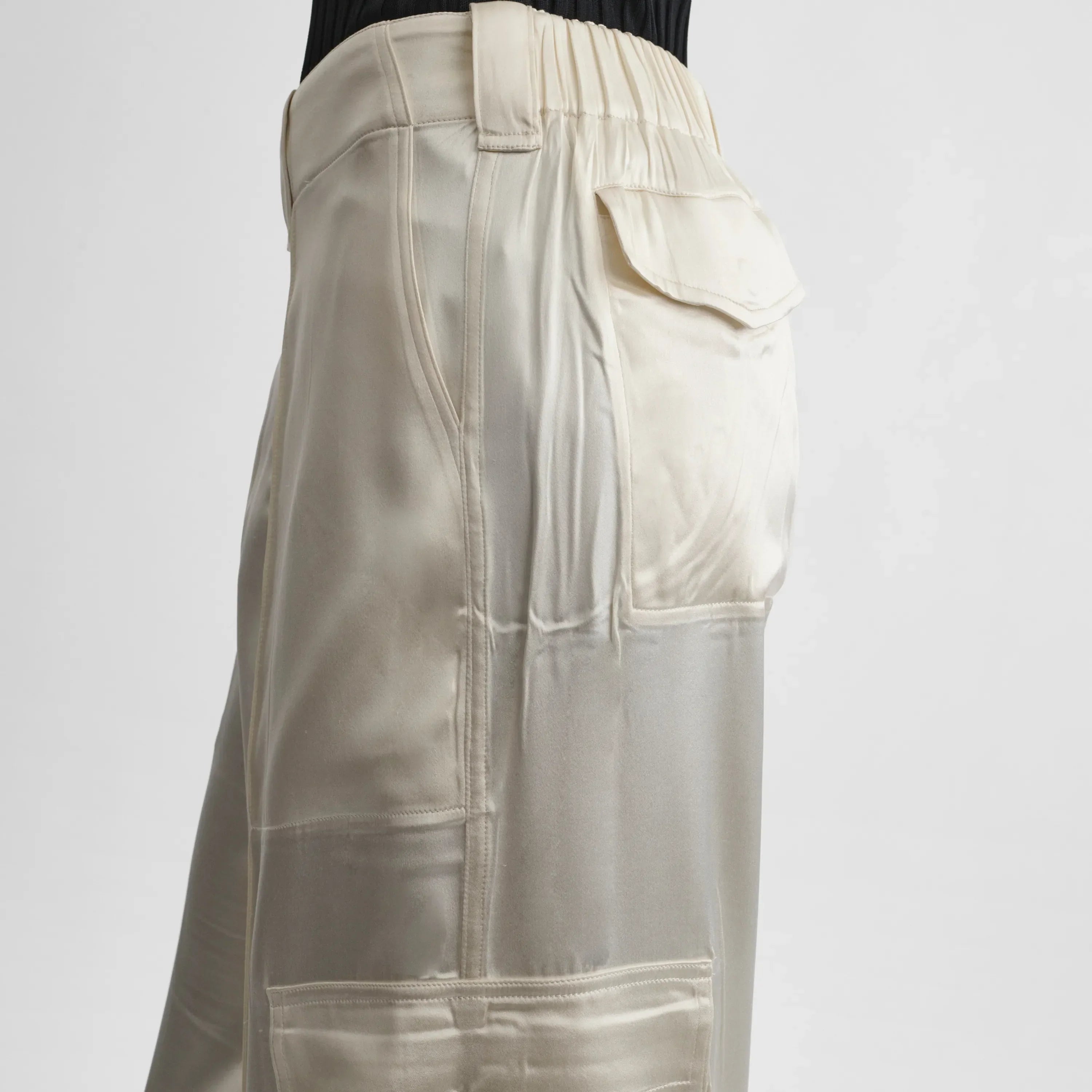 LIQUID CARGO TROUSERS | cream silk satin