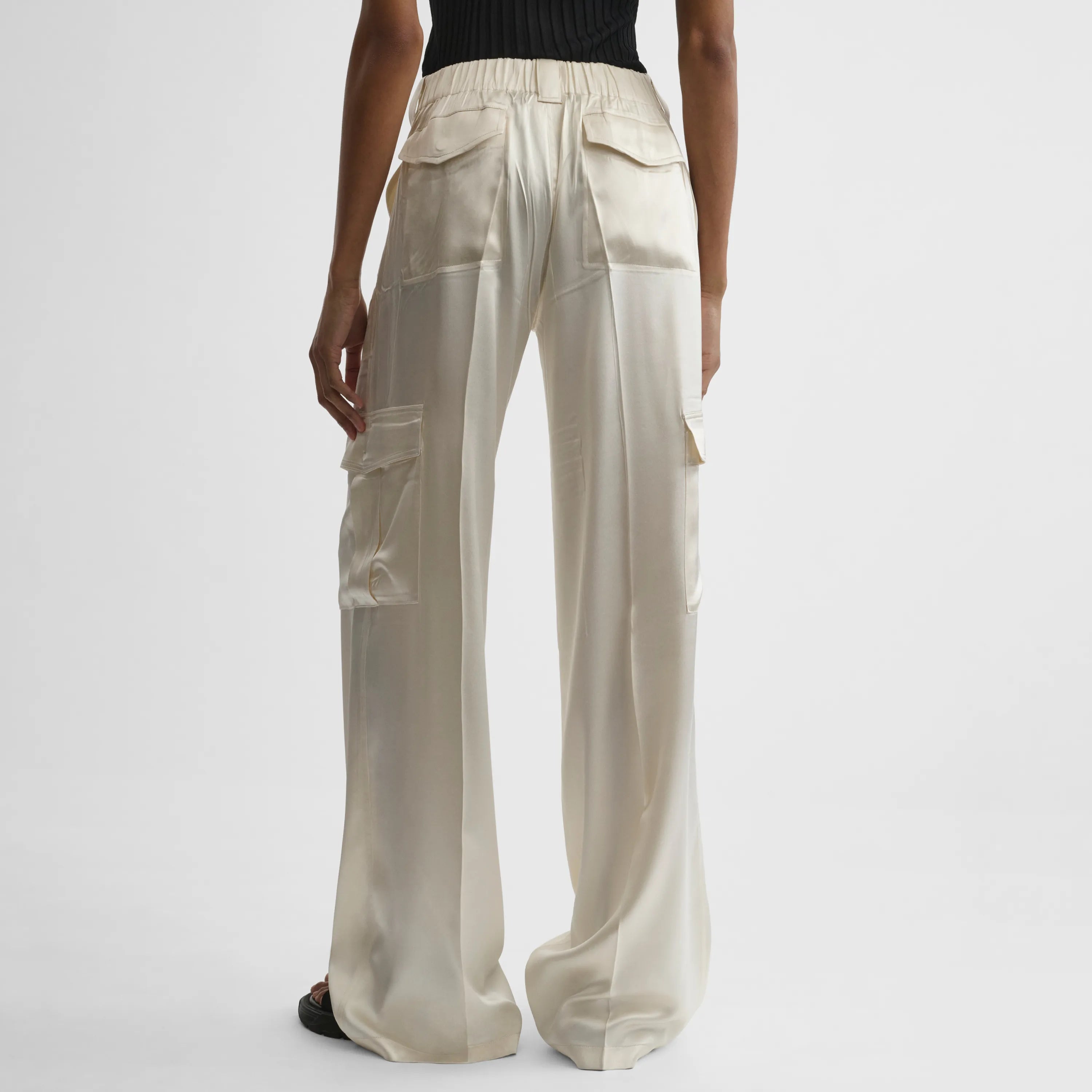 LIQUID CARGO TROUSERS | cream silk satin