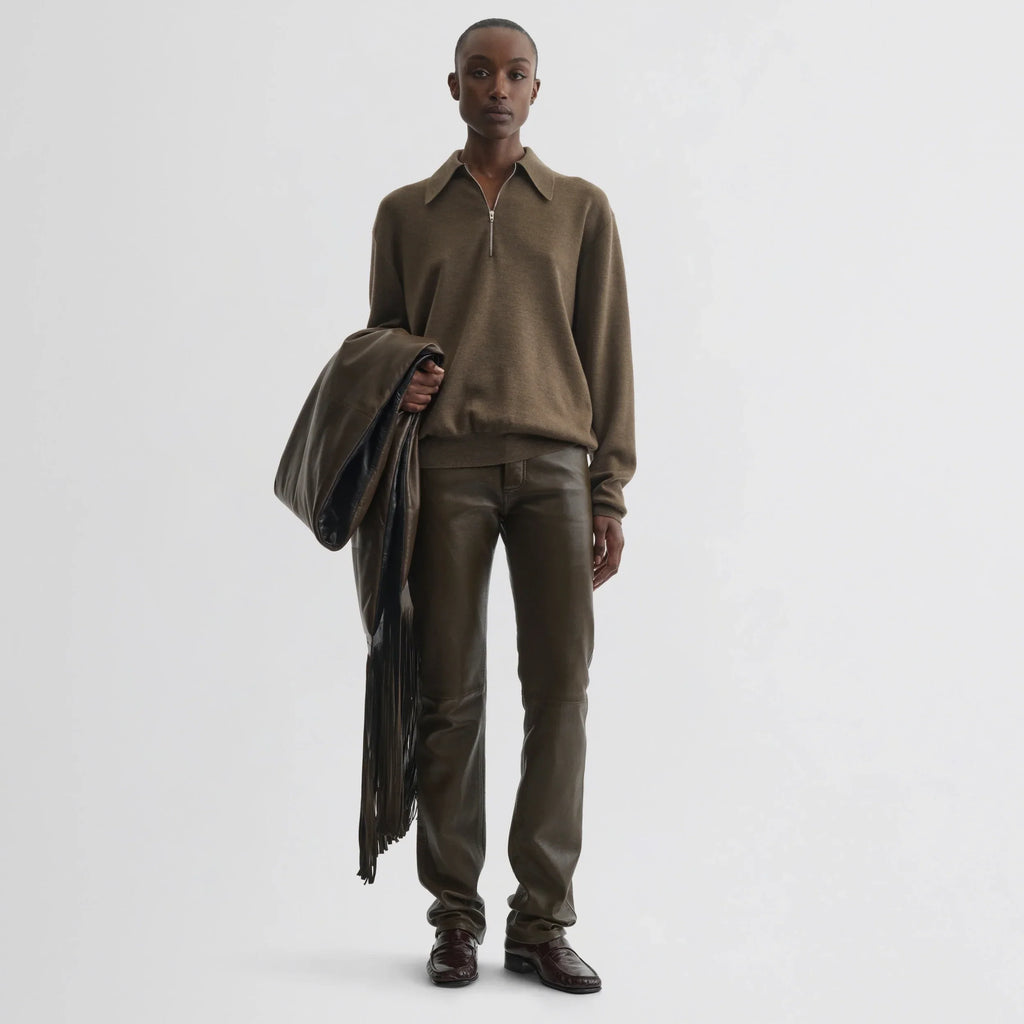 STRAIGHT LEG JEANS | green bronze leather