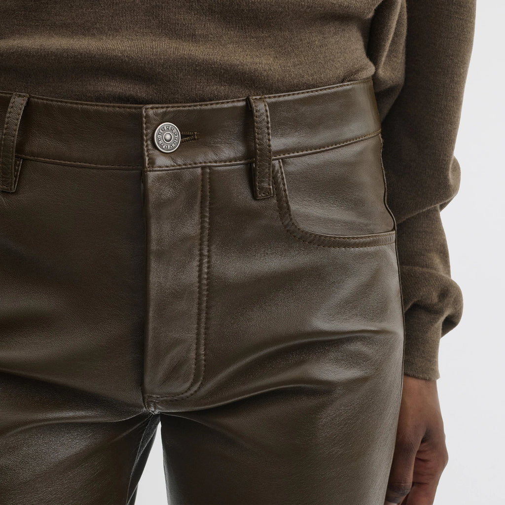 STRAIGHT LEG JEANS | green bronze leather