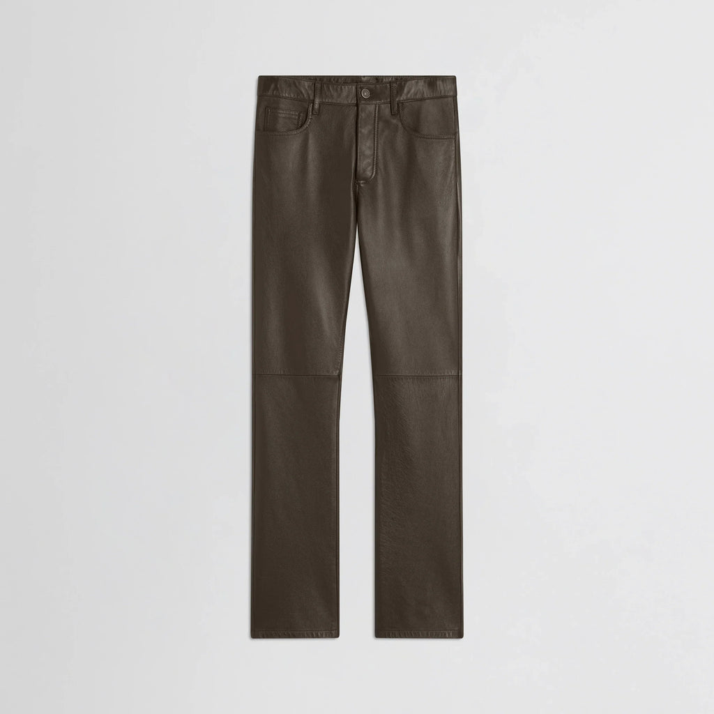 STRAIGHT LEG JEANS | green bronze leather