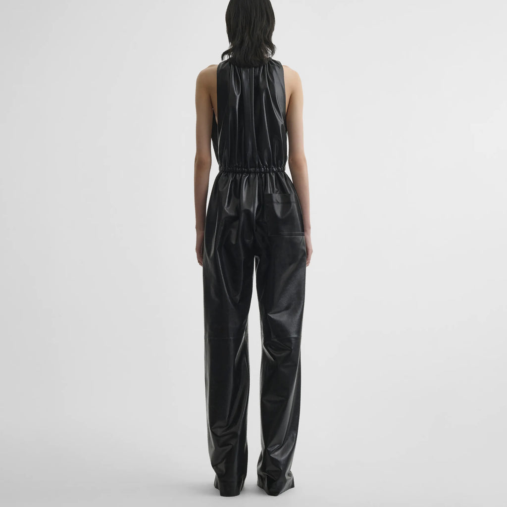 DRAWSTRING JUMPSUIT | black leather