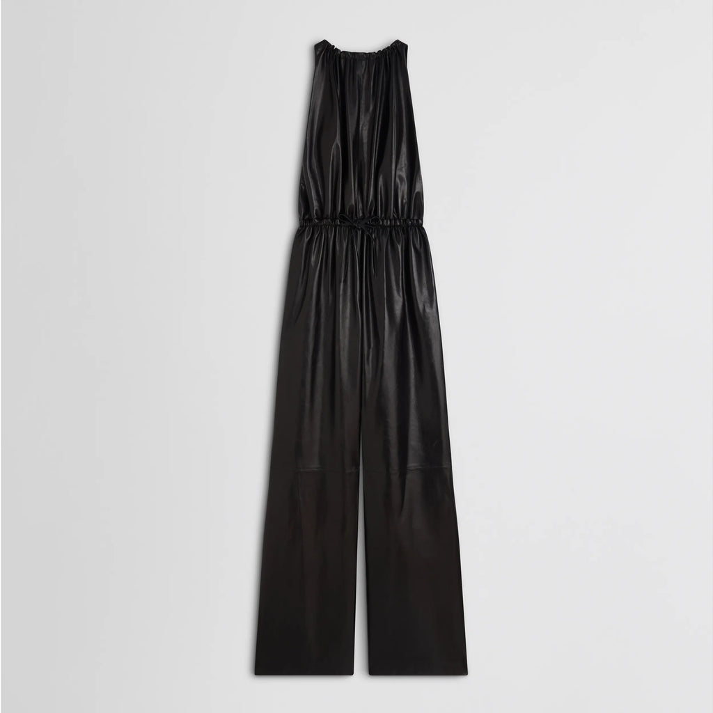 DRAWSTRING JUMPSUIT | black leather