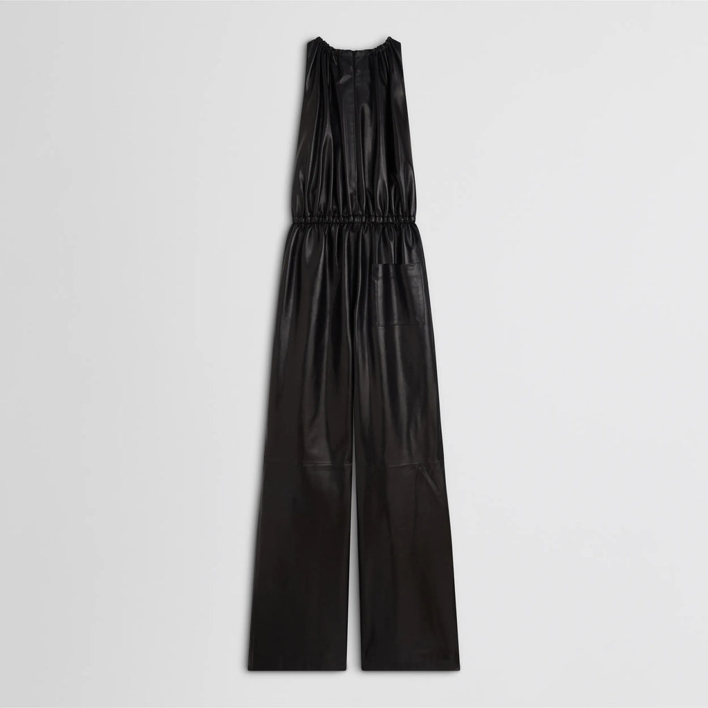 DRAWSTRING JUMPSUIT | black leather