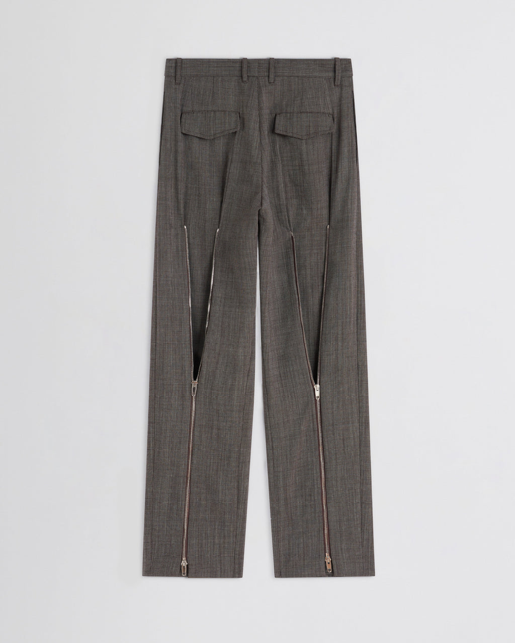 SPLIT ZIP TROUSERS | white dark brown wool