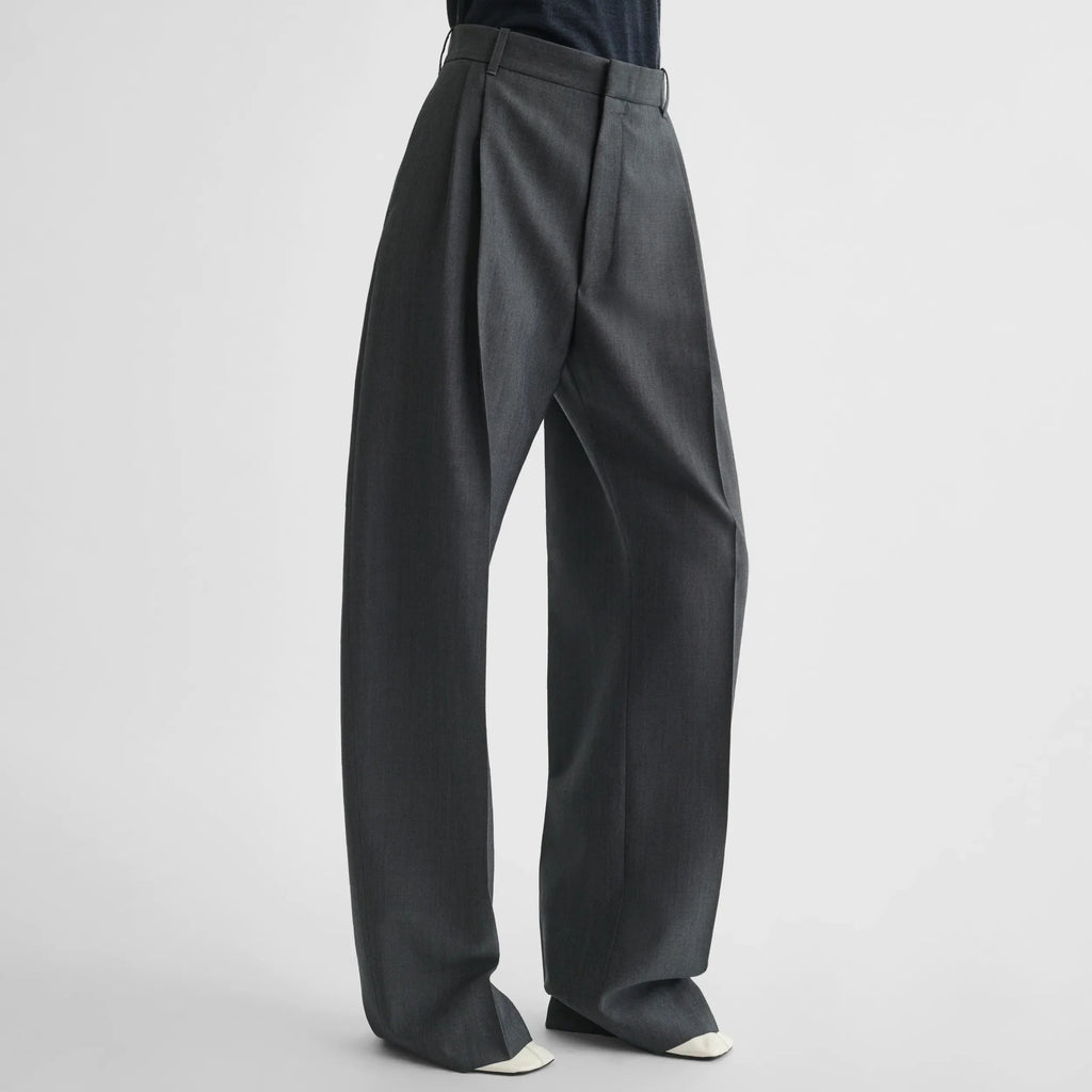 DOUBLE PLEAT TROUSERS | grey-melange wool