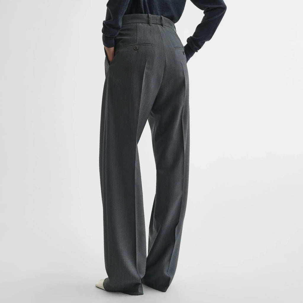 DOUBLE PLEAT TROUSERS | grey-melange wool