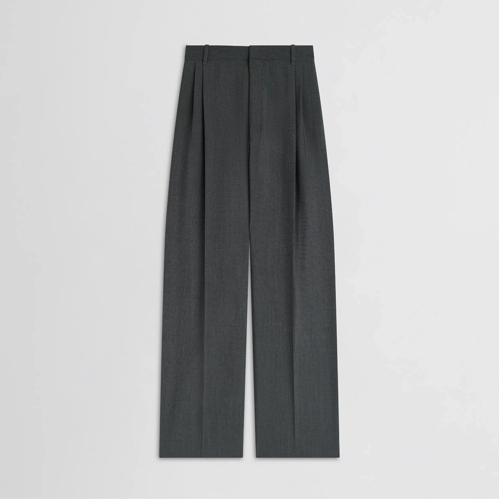 DOUBLE PLEAT TROUSERS | grey-melange wool
