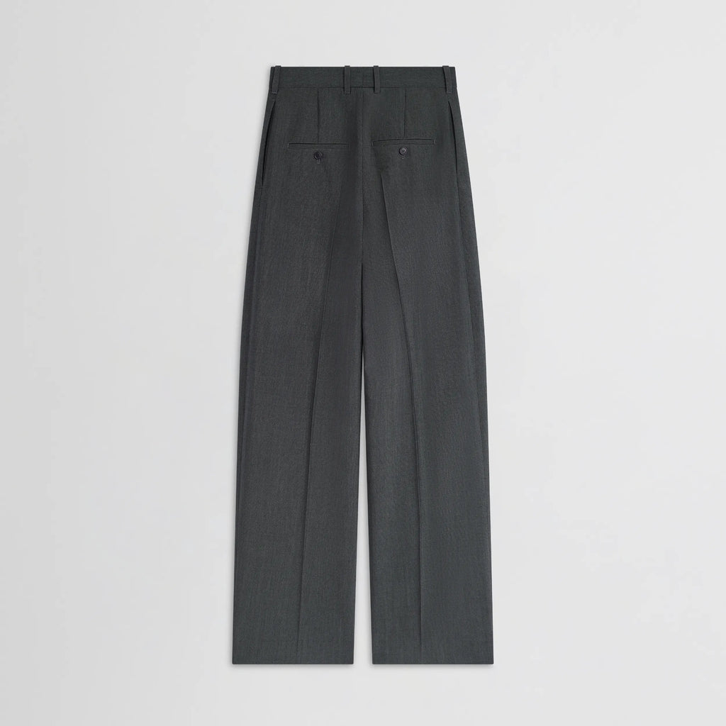 DOUBLE PLEAT TROUSERS | grey-melange wool