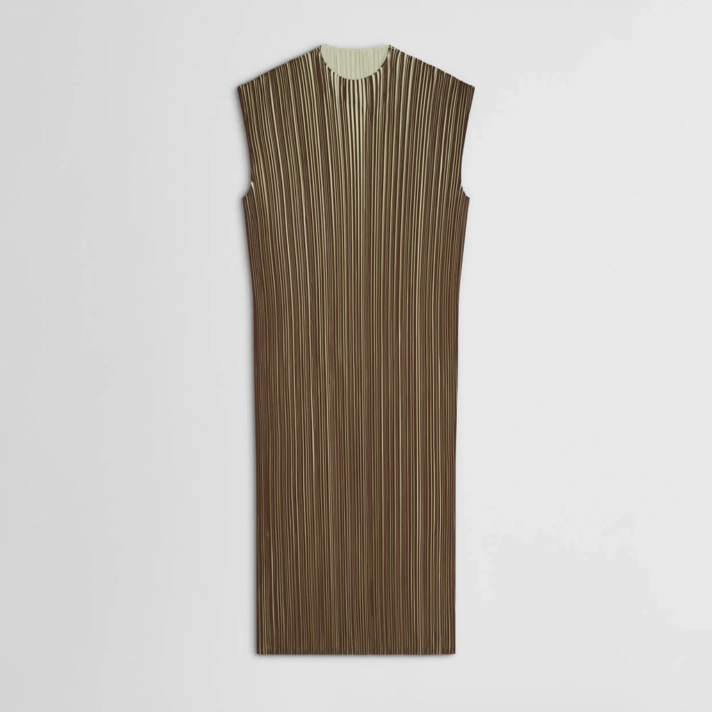 RAZOR PLEAT DRESS | khaki polyester