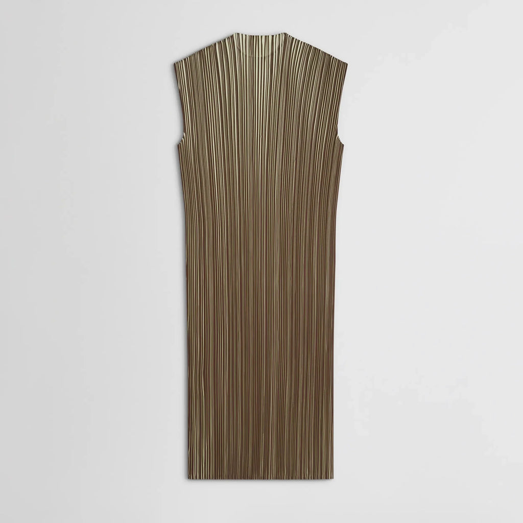 RAZOR PLEAT DRESS | khaki polyester