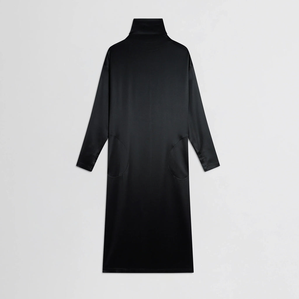 LIQUID HIGH NECK DRESS | black silk