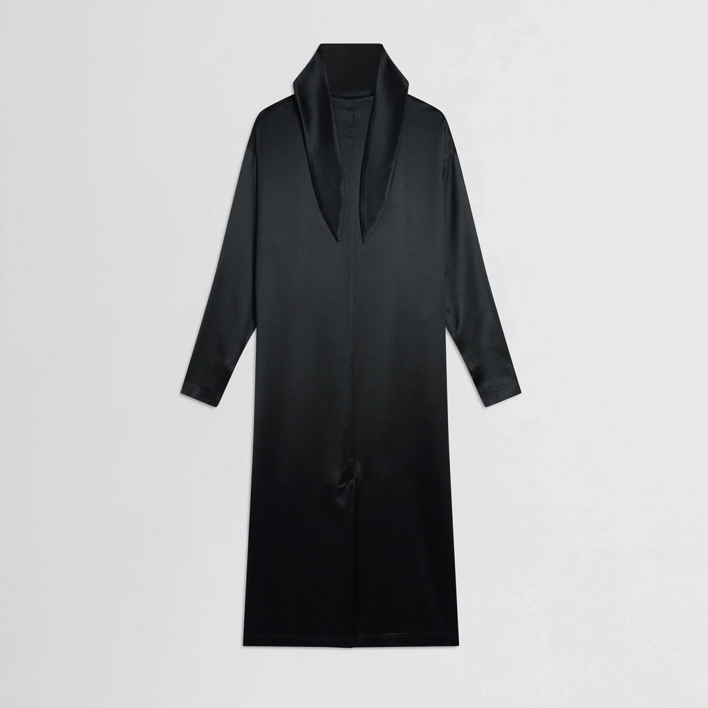 LIQUID HIGH NECK DRESS | black silk