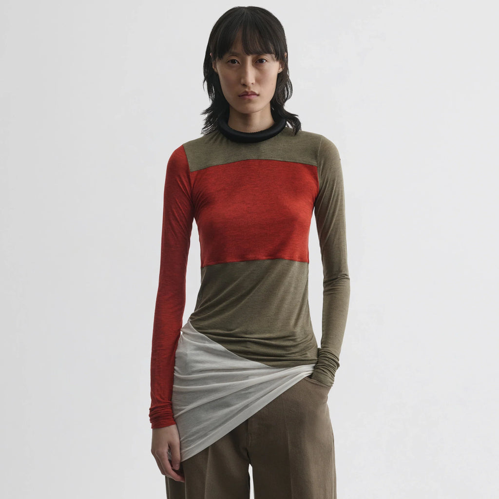 TUBULAR COLOUR BLOCK TOP | ivory tobacco red cotton