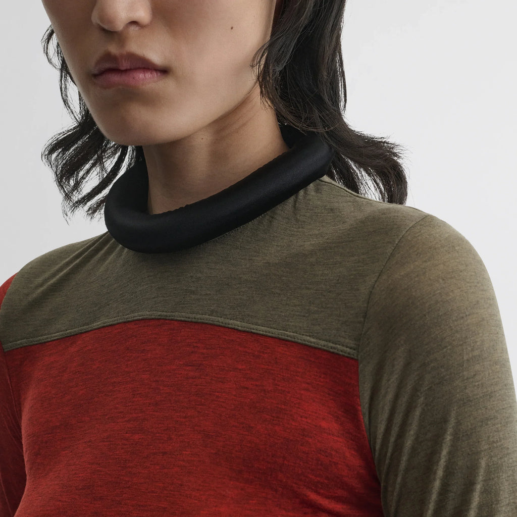 TUBULAR COLOUR BLOCK TOP | ivory tobacco red cotton