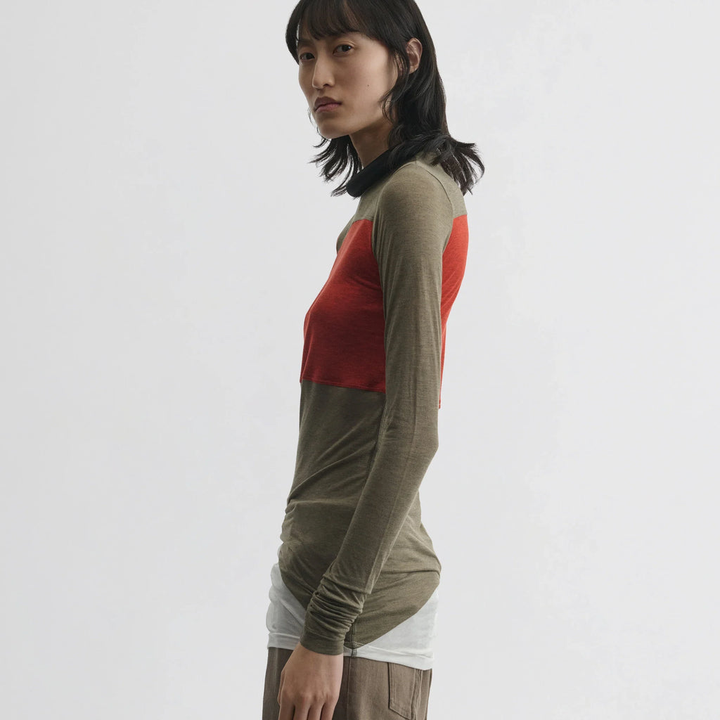 TUBULAR COLOUR BLOCK TOP | ivory tobacco red cotton