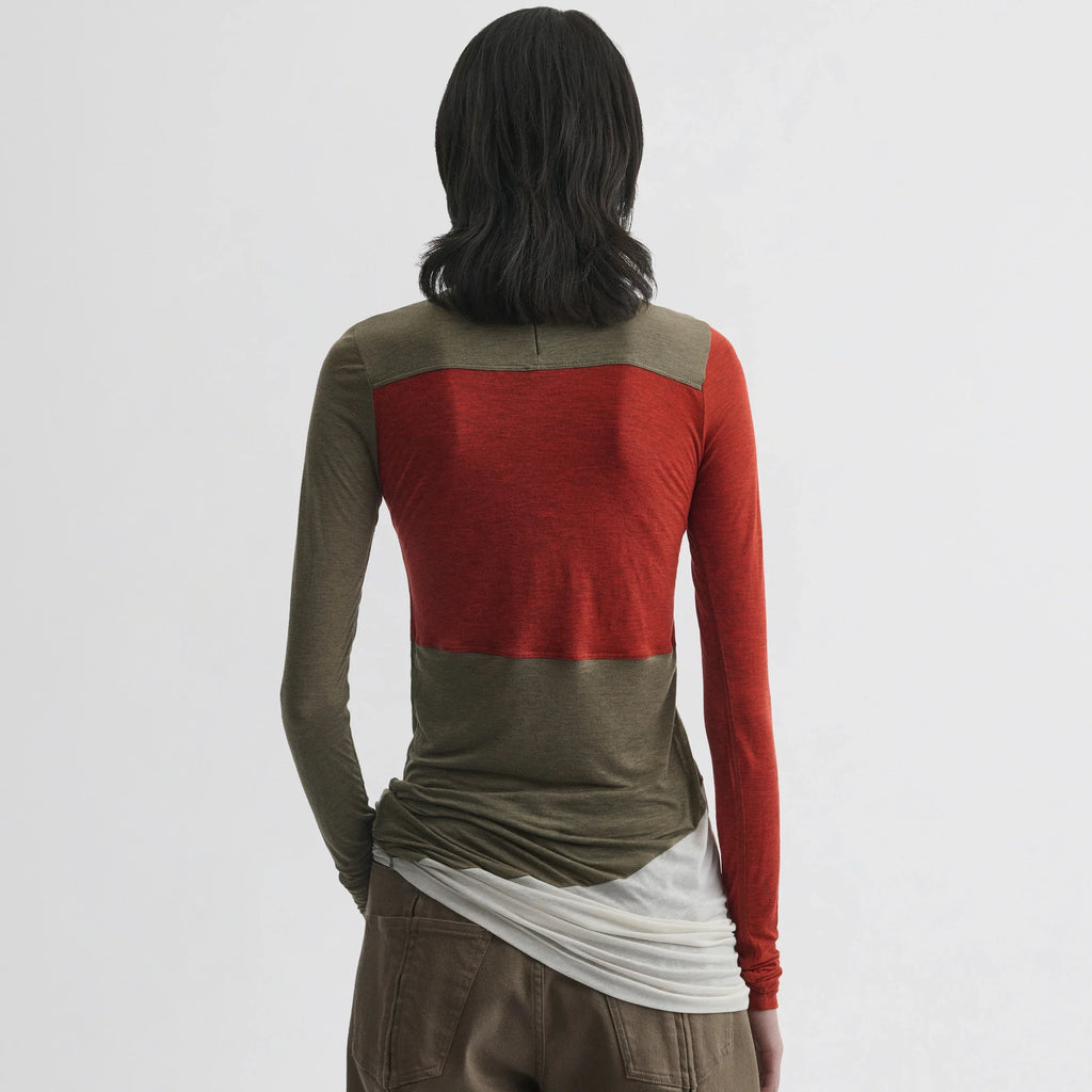 TUBULAR COLOUR BLOCK TOP | ivory tobacco red cotton