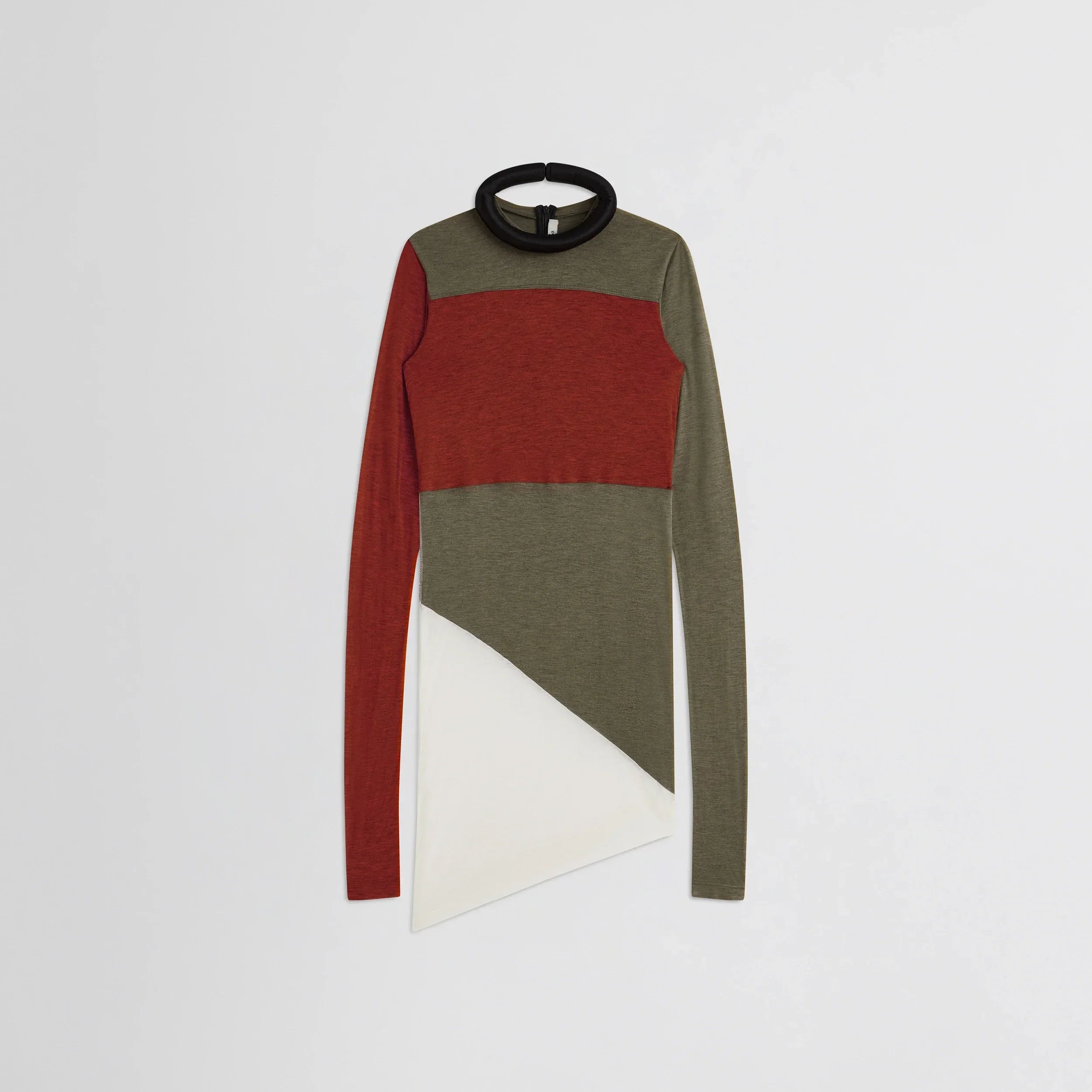TUBULAR COLOUR BLOCK TOP | ivory tobacco red cotton