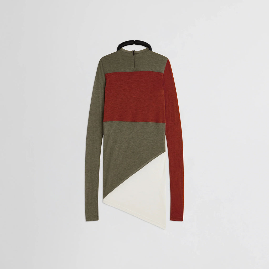 TUBULAR COLOUR BLOCK TOP | ivory tobacco red cotton