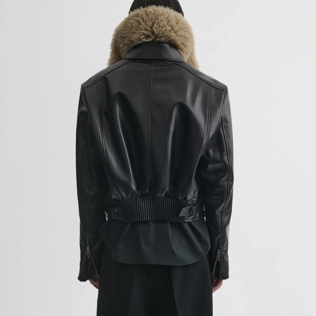 CROPPED AVIATOR JACKET | black leather
