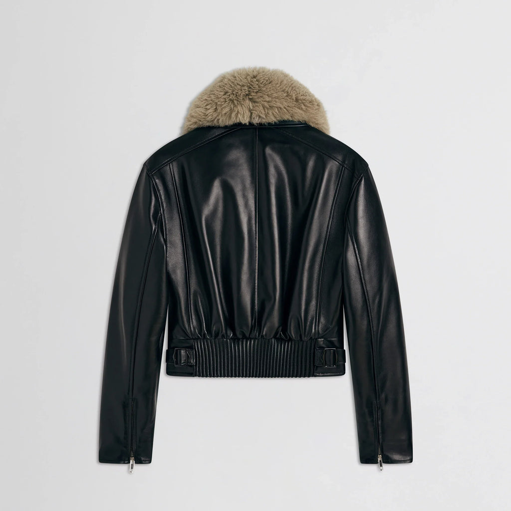 CROPPED AVIATOR JACKET | black leather